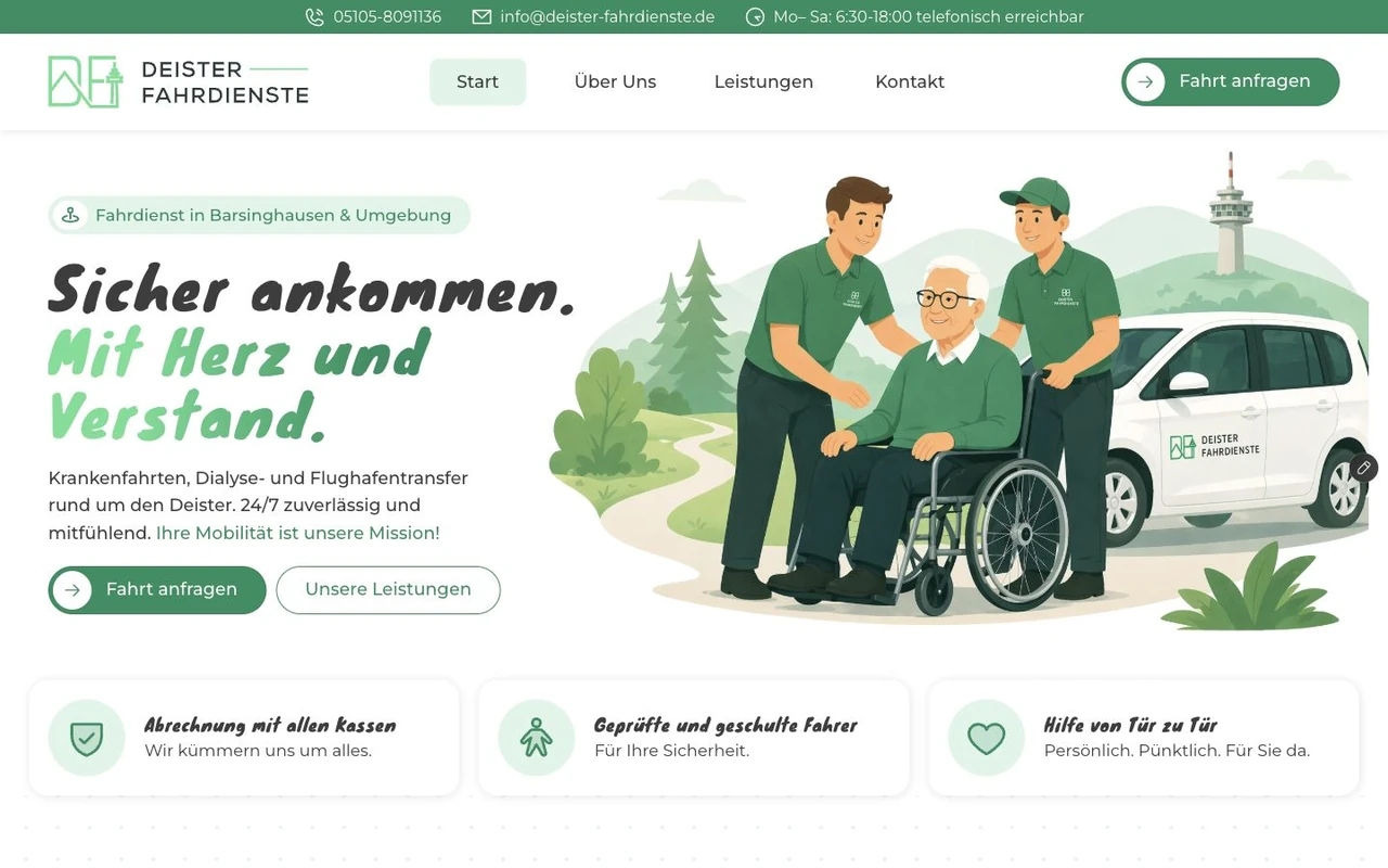 Desktopansicht der Webseite von Deister Fahrdienste in Barsinghausen