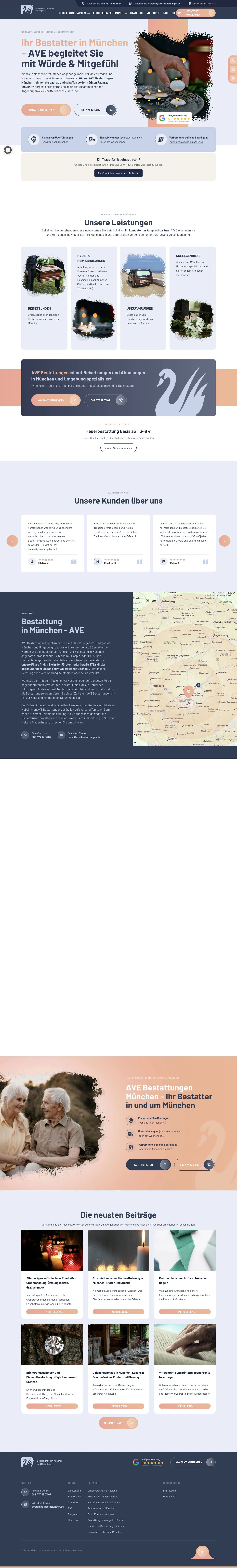 Desktopansicht der Webseite von Bestattungsunternehmen in München